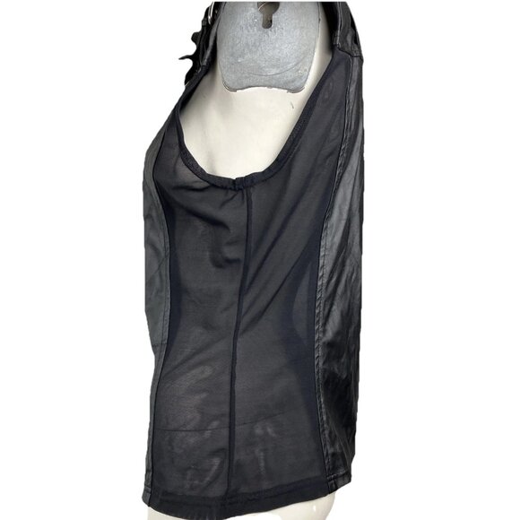M Vintage lip Service Black Tank Mesh Panel Buckle Shoulders Goth Biker - Picture 5 of 8